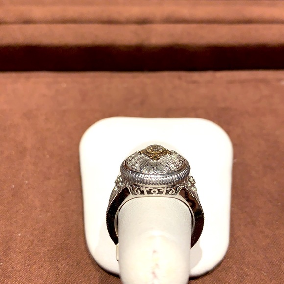 Sterling Silver & Yellow Gold Wide Diamond Swirl Band - Picture 3 of 4